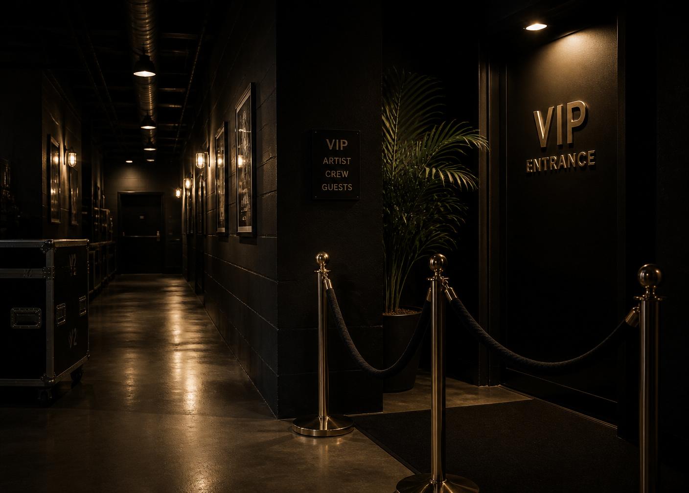 Discreet VIP entrance and backstage corridor at a venue